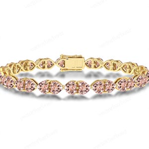 Natural Morganite Bracelet For Women Rose Gold Bracelet Art Deco Heart Shaped Bracelet Unique Morganite Tennis Bracelet Wedding Gift For Her