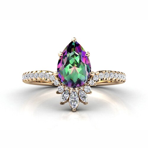 Pear Cut Mystic Topaz Engagement shops Ring Unique Mystic Topaz Wedding Ring Antique Topaz Bridal Ring Art Deco Anniversary Promise Ring For Women