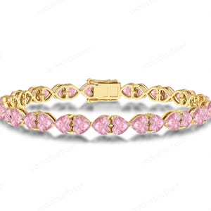 Pink Morganite Wedding Bracelet For Women 925 Sterling Silver Bracelet Pink Gemstone Tennis Bracelet Art Deco Heart Shaped Bracelet For Her