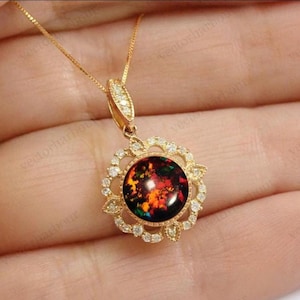 Black Opal Pendant For Women Vintage Black Opal Wedding Pendant Rose Gold Handmade Pendant Art Deco Pendant Unique Anniversary Gift For Her