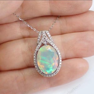 11Ct. Vintage Opal Pendant For Women 14k Gold Opal Halo Design Pendant Unique Handmade Pendant Art Deco Opal Gemstone Pendant Gift For Women
