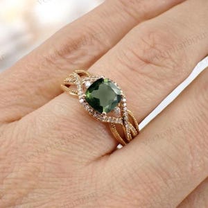 Vintage Moldavite Wedding Ring For Women Art Deco Moldavite Engagement Ring Unique Wedding Ring 14k Gold Moldavite Bridal Anniversary Ring