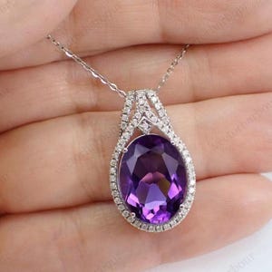 11Ct Amethyst Pendant For Women Vintage Amethyst 925 Silver Pendant Art Deco Halo Pendant Women Handmade Pendant Amethyst Gemstone Pendant