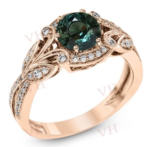 Color Changing Teal Sapphire Engagement Ring Antique Vintage Sapphire Wedding Ring Art Deco Bridal Promise Ring For Women Anniversary Gift