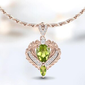 Unique Peridot Leaf Design Pendant For Women Antique Peridot Gemstone Pendant Art Deco Wing Style Pendant 14k Gold Peridot Handmade Pendant