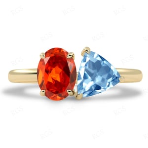 Orange Sapphire Engagement Ring For Women 14k Gold Sky Blue Topaz Wedding Ring Unique Multi Gemstone Engagement Ring Women Anniversary Gift