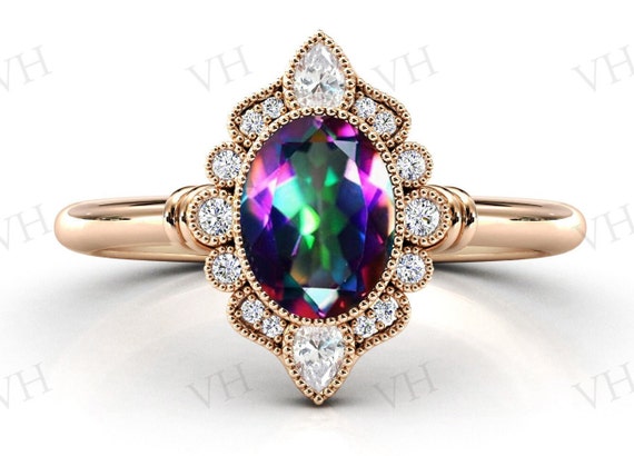 1.00ct Oval Mystic Topaz Engagement Ring / Oval Rainbow Topaz / Sterling  Silver / Proposal Ring Wedding Ring - Etsy