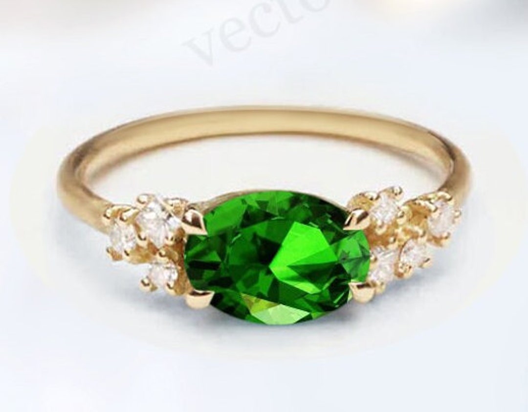 Tsavorite Garnet Engagement Ring East West Tsavorite Wedding Ring Art