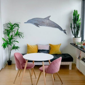 Delfin Statue Strand Dekor/ Wandbehang aus Holz/ Handgeschnitzter Delfin / Holz-Kunst Home Decor / Ozean-Wand-Kunst Holz Wandkunst Art Deco