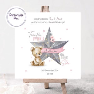 Personalisierte Karte für neues Baby Mädchen, Glückwunschkarte zur Geburt für neue Eltern, Geburtsandenken-Karte für Neuankömmling, neue Tochter Karte