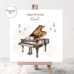 Piano and music notes personalised birthday card for music lover, piano birthday card for musician, card for piano player, pianist birthday