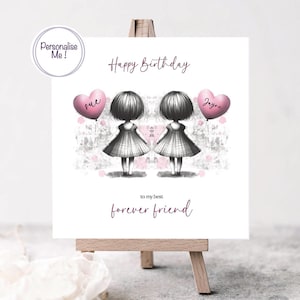 Geburtstagskarte für immer Freunde, Karte für die Bestie, zwei beste Freunde mit Luftballons zum Geburtstag, Geburtstagskarte für den besten Kumpel, Skizze Bild
