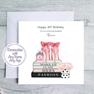Glamour Geburtstagskarte 40, personalisierte Karte Buch Liebhaber, Karte 50 Jahre für Tochter, stilvolle Karte zum Geburtstag, Karte 40 Jahre mit Schuhen
