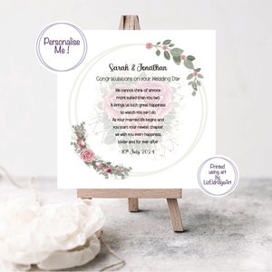 Hochzeitskarte mit rosa Rosen, Eukalyptus-Hochzeitskarte, personalisierte Hochzeitskarte mit Rosen für die Hochzeit in der Familie, besondere Verse am Hochzeitstag.