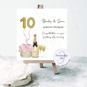 Jubiläumskarte zum Hochzeitstag besondere Freunde, Hochzeitstag 10, Jubiläum 5 Jahre Tochter und Schwiegersohn, Jubiläumsluftballons, Blumen