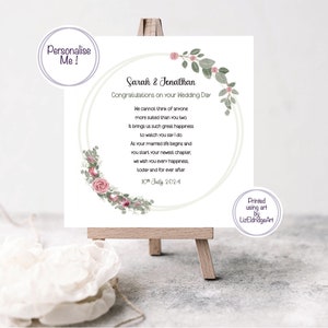 Hochzeitskarte mit rosa Rosen, Eukalyptus-Hochzeitskarte, personalisierte Hochzeitskarte mit Rosen für die Hochzeit in der Familie, besondere Verse am Hochzeitstag.