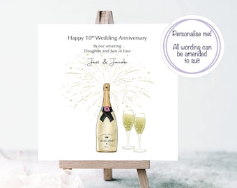 Wedding anniversary card daughter and son in law, 10th wedding anniversary, anniversary card daughter and son in law, personalised