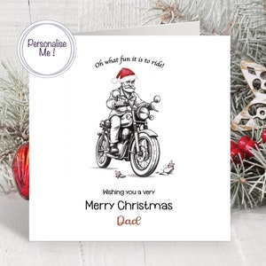 Motorrad Weihnachtskarte, Biker Weihnachtskarte, Fun-To-Ride-Karte, Biker mit Nikolausmütze, Biker-Freundeskarte für Weihnachten, Karte für Papa