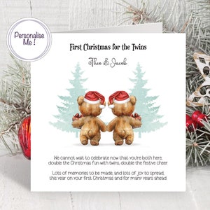 Personalised card for twins first Christmas, Twins Christmas card, Bear Christmas card for twins, first Christmas card for brothers