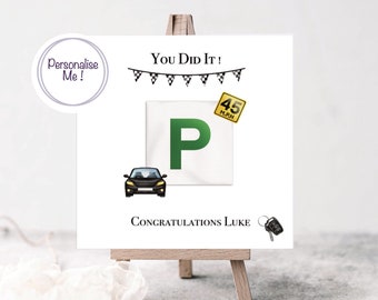 Driving Test Congratulations Card: P Plate, Car Keys, MPH Sign