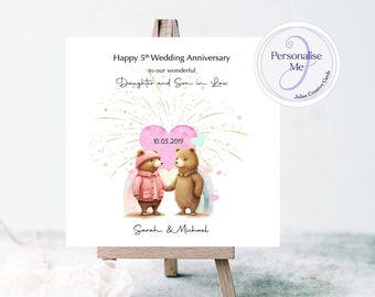 Personalized 5th Anniversary Card, Daughter & Son-in-Law, Cute Bears