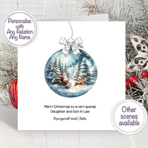 Personalisierte Weihnachtskugel Karte, Weihnachtsmannkugel, Karte für Schwiegertochter und Schwiegersohn, Schwiegertochter und Schwiegermutter, Familienbezugskarte