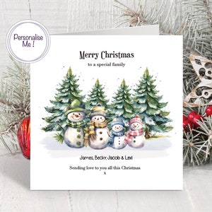 Weihnachtskarte Familie, Schneemänner Familienkarte, vierköpfige Familie Weihnachtskarte, Karte für Nachbarn, Karte für Freunde, Schneemann Weihnachtskarte