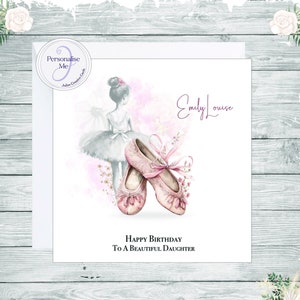 Stunning personalised ballerina birthday card, ballerina shoes in pastel colours birthday card for a special daughter