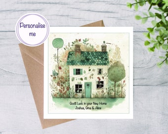 Personalised new home card, whimsical card for new house, you've just moved congratulations card, good luck personalised house move card