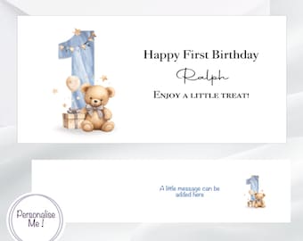 Personalized Boy's First Birthday Money Wallet, Blue Bear Gift Card Holder