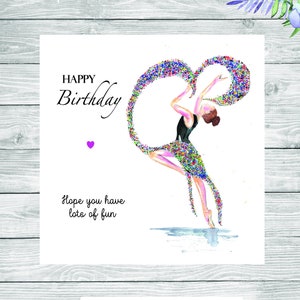 Stunning image of a Dancer, Ballerina Birthday card, rainbow heart can be personalised