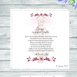 Stunning wedding day card for a special daughter, personalised to suit