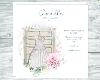 Personalized Flower Girl Thank You Card: Pastel Dress Design