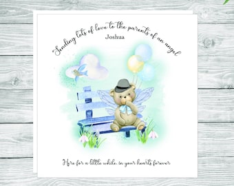 Personalised card for parents or grandparents of an angel baby, loss of baby boy, sending love, sympathy card loss of baby boy, angel baby