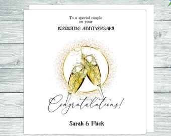 Personalised Wedding Anniversary card, Anniversary celebration card, bubbles and glasses card, anniversary card for friends or relations