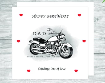Handmade Motorbike Birthday Card for Dad: Classic Design, Personalization Optional