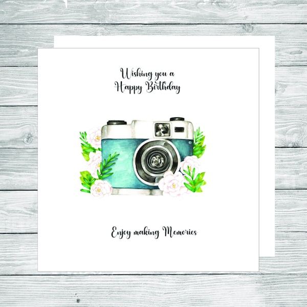 Handmade Birthday Card for a Camera enthusiast, photographer card, camera memories, floral camera, personalised