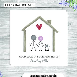 "Personalisierte neue Hauskarte für ein Paar mit ihrer Katze der Knopf Familie Haus ziehen erste Haus zusammen personalisieren neue Hauskarte entsprechen."