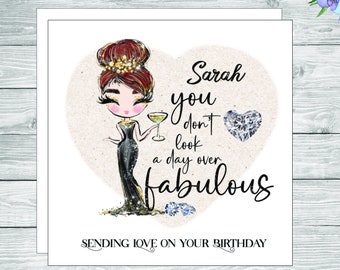 Personalized Glamour Lady Birthday Card: Red Hair Queen