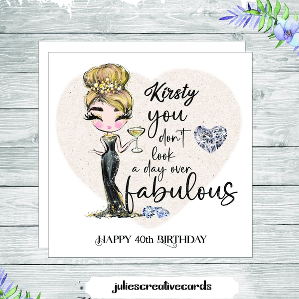 Personalised birthday card for a glamour lady, queen, can be personalised for all ages including 18, 21, 30, 40, 50, 60, 70, 80, 90 etc