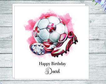 Personalized Football Birthday Card: Boots & Flag Design