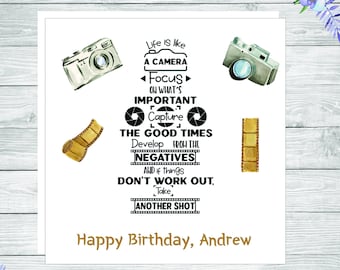 Personalised Camera Birthday Card: Photographer Gift, Camera Memories, Camera verse