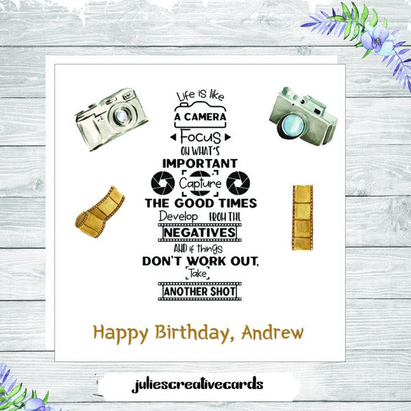 Personalised Birthday Card for a Camera enthusiast, photographer card, camera memories, photographer verse