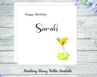 Personalized Cocktail Birthday Card: Watercolor Martini for Bestie