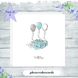 Luxuskarten in einem 4er-Pack Luftballons Geschenke und Blumen in einer schlichten Karte geeignet für Geburtstage oder einfach nur so, wie es mit Liebe gesagt wird