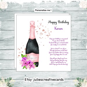 Personalisierte Karte für besondere Freunde Prosecco-Karte für Freunde mit einem besonderen Vers, der zeigt, wie sie für Sie bedeuten müssen, personalisiert mit Namen