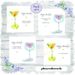 Pack de luxe de cartes d'anniversaire cocktail, 4 cartes dans un pack, cartes d'anniversaire pour amis cocktails, cartes amis et cocktails