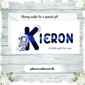 Personalisierte Geburtstagsgeschenkkarte und Umschlag, Geburtstags Geldbrieftasche, Space Boy, Astronaut Geschenkbrieftasche, Karte für Geldgeschenk, Ticket, Gutschein