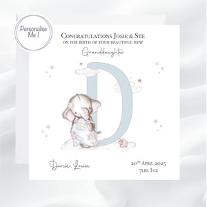 Neue Baby Karte für Großeltern, neue Enkelin, süße Patchwork Elefant Karte für Großeltern, personalisierte Karte für Oma und Opa