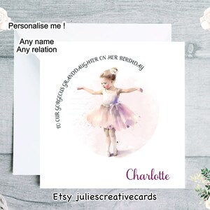 Personalisierte Pastellfarben Ballerina Geburtstagskarte für Enkelin, hübsche Ballerina Karte, Tochter Nichte Patentochter personalisieren passend